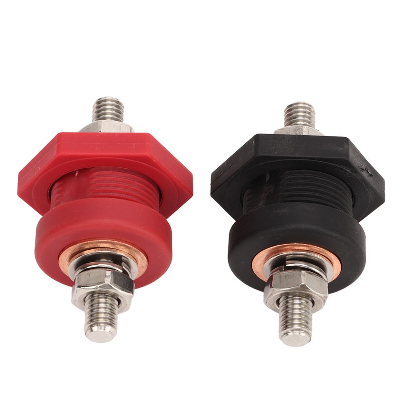 1Pair Thru Panel Battery Terminal Connectors 3/8 In Black Red
