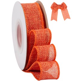 Tekdeere Burlap Ribbon 1 Inch x 10 Yard, Orange Wired Ribbon for Crafts, Gift Wrapping, Wreaths, Bows, Tree Decoration and Outdoor Decoration