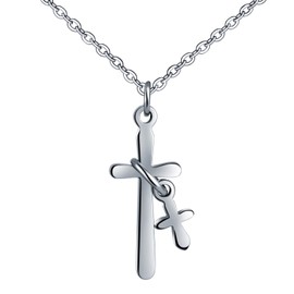 Feilok Modern Cross Women's Necklace Stainless Steel Adjustable Pendant Chain with Extender Silver, Stainless Steel