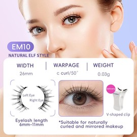 Magnetic Lashes, Magnetic Eyelashes with Applicator, False Eyelashes No Glue Needed Natural Look, Easy to Wear and Remove (Eyelashes-EM10)