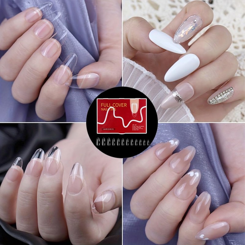 600 Pcs Short Almond Nail Tips, Cover Nail Fake Nails