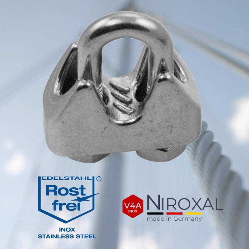 Pack of 2 rust-proof wire rope clamps, 10 mm, stainless