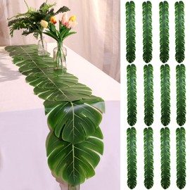 12 Pcs Artificial Palm Leaves Table Runners 72 Inch Long Tropical Palm Leaves Table Runner Faux Leaf Table Cloth for Wedding Hawaiian Luau Theme Party Supply Summer Table Decoration (Palm Leaf)