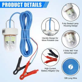 OROOTL LED Underwater Fishing Light, Super Bright 40000 Lumens 12V 80W Green Submersible Fishing Bait Finder Lights Deep Drop Fish Lamp for Crappie Snook Squid Shrimp, 20FT Wire