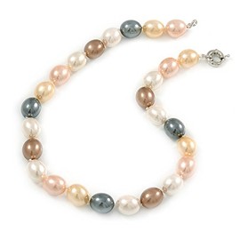 15mm/Pastel Multicoloured Oval Glass Pearl Bead Necklace/ 42cm L