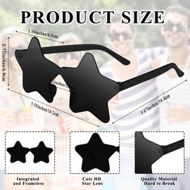 Bouiexye Rimless Star Sunglasses, Transparent Sunglasses Pentagram Shaped Glasses Bulk Party Favor for Women Men Kids (Black)