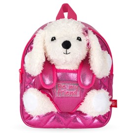 PERLETTI Cuddly Toy Backpack Girls with Poodle Plush Toy - Pink School Bag Nursery with Plush Puppy - Pink Children's Bag for Children 3 4 5 6 Years, pink, Rucksack