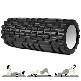 Fascia Roller, Vylaier Foam Roller 33 x 14 cm, Standard Medium Hard, Fascia Roller Spine Deep Muscle Massage, Massage Roller for Pilates, Yoga, Sports (Black)