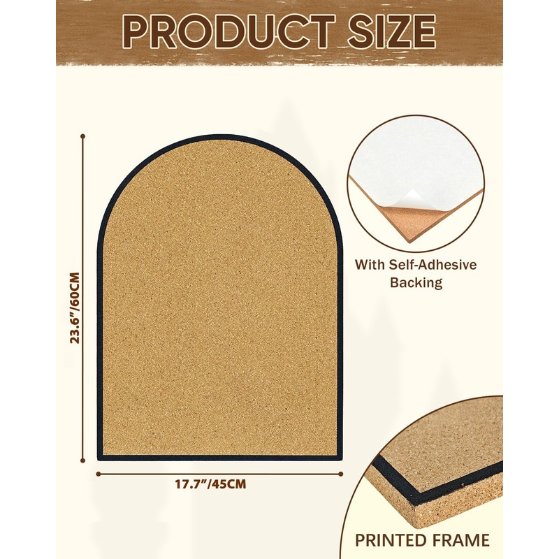 YINGXUN Self-Adhesive Arch Pin Cork Board Large 17.7" x 23.6"