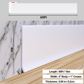 Duzzy Flexible Baseboard Molding Trim, 4 Inch(W) x 60 Feet(L) Peel and Stick Rubber Wall Trim Molding, Self-Adhesive Vinyl Wall Base Cove Base