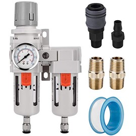 NANPU 1/2" NPT Air Dryer System - 5 Micron Particulate Filter, 0.5 Micron Coalescing Filter & Air Pressure Regulator, Water Trap Separator - Semi-Auto Drain,0-150 psi Gauge, Poly Bowl, Metal Bracket