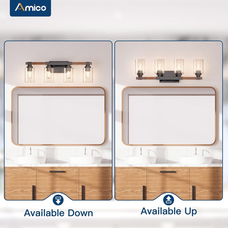 Amico Farmhouse Bathroom Vanity Light Fixtures,Rustic 4-Light Industrial Painted Wood