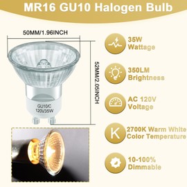 DUMILOO GU10+C 120V 35W Light Bulbs (Replacement GU10 LED Bulb) for Track & Recessed Lighting, Range Hood Light, Candle Warmer Lamp, 2700K Warm White, Dimmable, Pack of 6