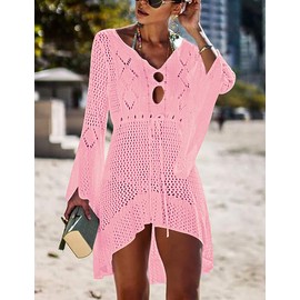 Bsubseach Mujer Pareo de Playa Rosado Traje de Baño de Punto Vstido de Playa Cubrir Bikini Camisola y Pareos