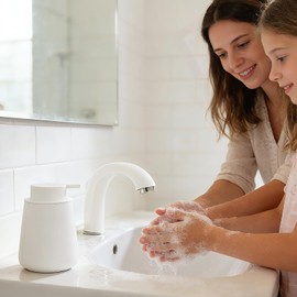 AZMOYAC Ceramic Foaming Soap Dispenser, 12 Oz Foam Hand Soap Dispenser for Bathroom, Face Wash Dispenser Bottle with Foaming Pump, Refillable Lotion Dish Soap Foam Dispenser for Kitchen, Matte White