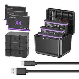 Azonpower 360 X4 Battery(3-Packs) with Fast Charger Hub Campatible with 360 X4 Battery 2500mAh,Quick Portable 3 Channel Charging Storage Station with Misro SD Card Accessories Slots