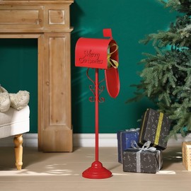 Phaxth Metal Christmas Letters to Santa Mailbox, 37" H North Pole Mailbox Christmas Decorative, Red Mailbox for Home Room Xmas Holiday Party Large Capacity