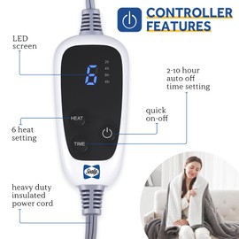 SEALY Electric Throw Blanket, Flannel & Sherpa Heated Throw with 6 Heating Levels & 2-10 Hours Auto Shut Off, Fast Heating & Machine Washable, 50x60 Inch, Light Grey