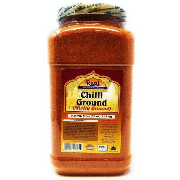 Rani Chilli Powder (Mirchi) Ground Indian Spice 5lbs (80oz) Bulk Jar ~ All Natural, Salt-Free | Vegan | No Colors | Gluten Free Ingredients | NON-GMO | Indian Origin