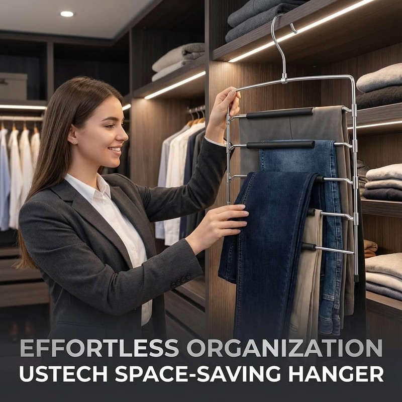 USTECH Multi-Tier Swing Arm Pants Hanger - 8 Tier Space