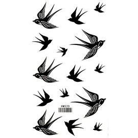 MEGADEE Swallow Pattern Tattoo Sticker - 4X8 in Body Art for Arm, Leg - Cute Nature Design, Removable, Waterproof - Great Gift (151)