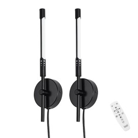 Ahaloye Wall Sconce Set of 2 with Remote, Black Plug in Wall Lamp with Switch, LED Wall Mount Lighting Fixture for Bedroom Living Room