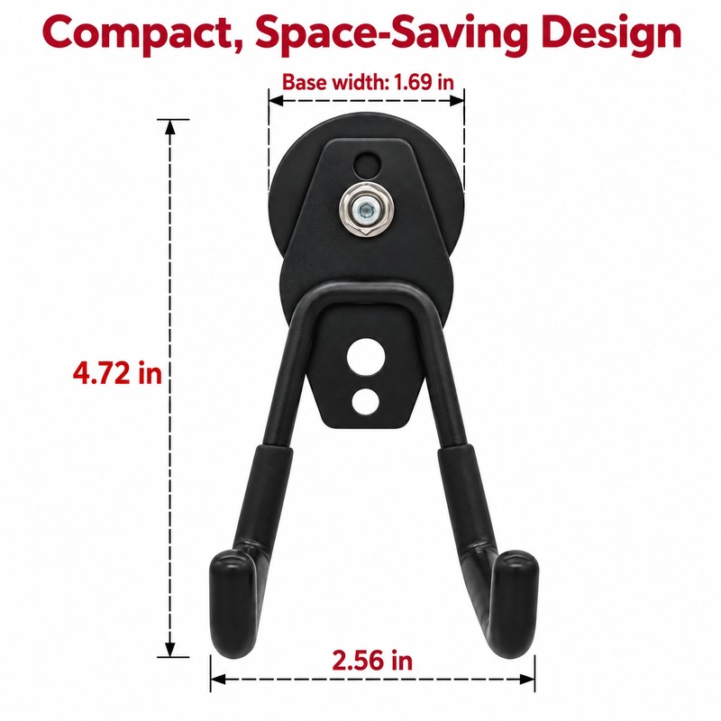 Magnetic Garage Hook, Heavy-Duty Double-Prong Tool Hanger, No-Drill Magnetic Storage