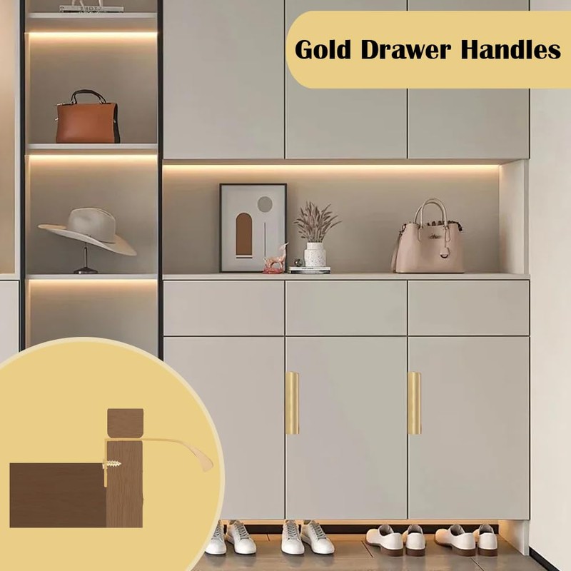 YUEYIXII 2 Pack Finger Edge Pull Golden Kitchen Cupboard Handles