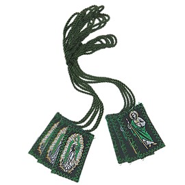 Needzo Saint Jude and Our Lady of Guadalupe Green Nylon Scapular, Full Color Religious Prayer Necklace for Men and Women, Pack of 3