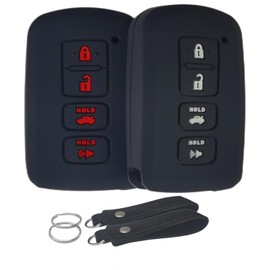 waymei Silicone Key Fob Cover Remote Keyless Case Protector Compatible with Toyota Avalon Camry Corolla Highlander RAV4 - 4 Buttons (Black with Red / White)