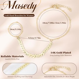 Masedy 14K Gold Plated Hand Chains Bracelets for Women Trendy Stack CZ Beaded Finger Chain Dainty Adjustable Finger Rings Bracelets Charm Link Chain Beach Summer Fashion Hand Jewelry G