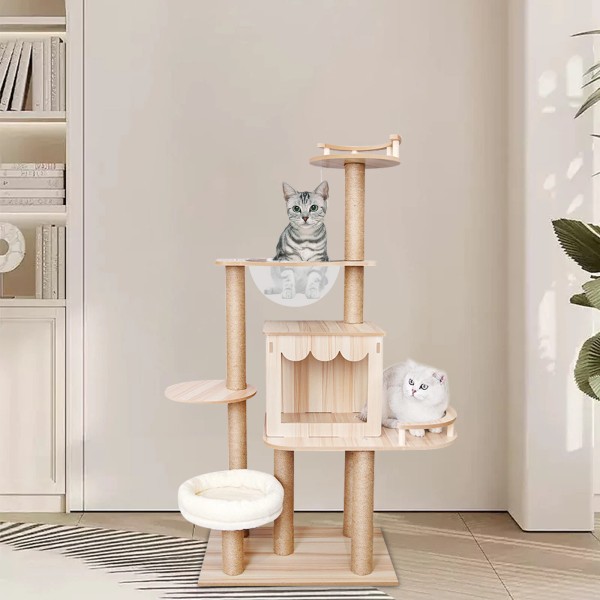 Unbranded Luxury Cat Tower Condo with Cat Wooden Scratching Post