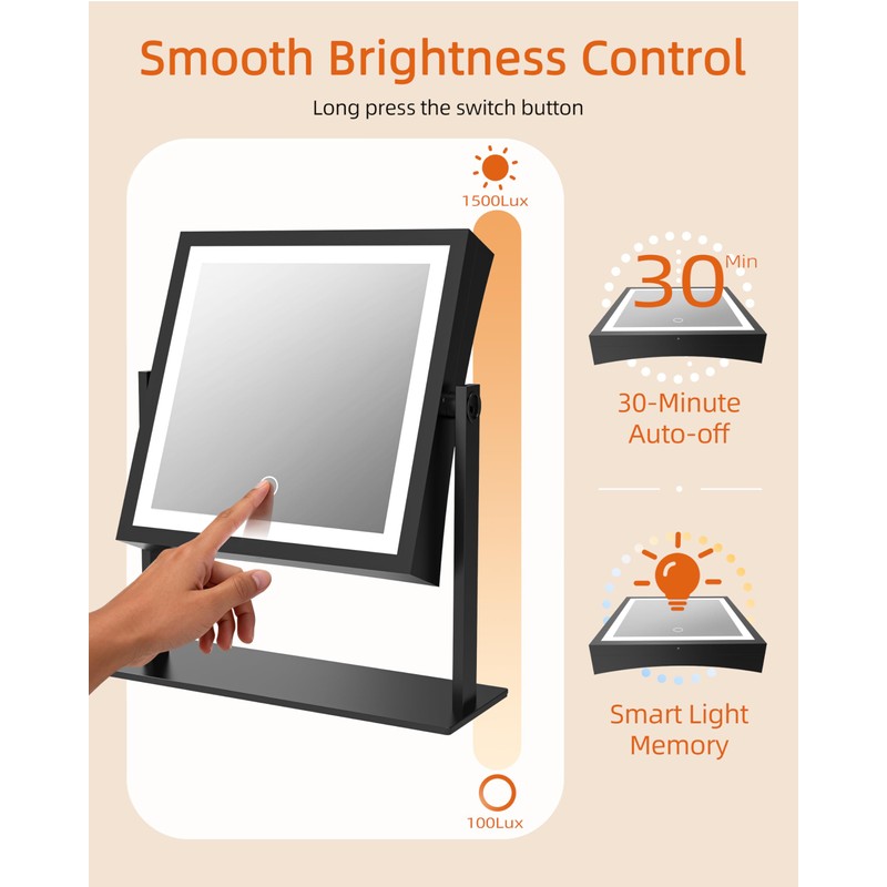 Ruacq Vanity Mirror with Lights, Dual Sided 1X/10X, Matte Black