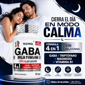 Gaba Platinum | Fórmula 4 En 1 | Gaba 750 mg con Triptófano, Magnesio y Vitamina B1 sin Melatonina para Rutina Nocturna, 1300 mg por Porción, 45 Porci