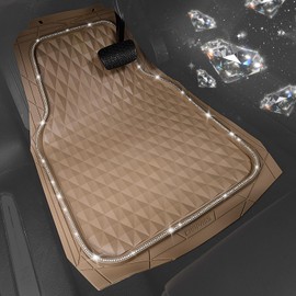 CAR PASS Bling Diamond Rubber Car Mats, Heavy Duty Deep Dish All-Weather Floor Mat Full Set Anti-Slip 3D Rhombus Waterproof Trim Fit Liner Universal Glitter Sparkly Shining Rhinestone, Beige Rubber
