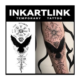 INKARTLINK Cellular Colored Jagua Tattoo Stickers, 2 Weeks Waterproof, Set of 2, Tattoo Stickers, Long Lasting, Temporary Tattoos, Trendy, Women, Men, Hawks, Mayan Figures