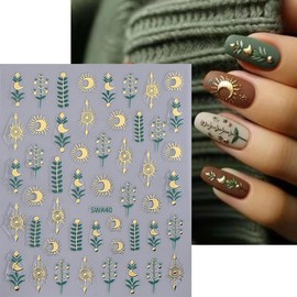 8 Sheets Snake Nail Stickers Moon Star Nail Art Stickers Yellow Red Snake 3D Self-Adhesive Nail Decals Leaf Sun Nail Designs Stickers for Women DIY Manicure Nail Art Decoration