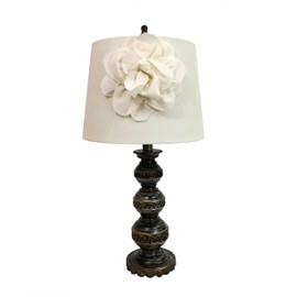 Elegant Designs LT3097-WHT Stacked Ball Lamp with Couture Linen Flower Shade, Aged Bronze