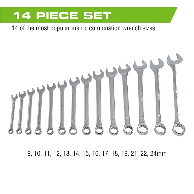 Arcan A14PMCW Metric Combination Wrench Set, 14-Piece