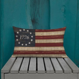 4th of July Patriotic Pillow Covers 12x20 Inch Independence Day Decorative Throw Pillowcase 1776 American Retro Wood Grain Flag Farmhouse Outdoor Cushion Cover for Sofa Couch Living Room Bed Decor