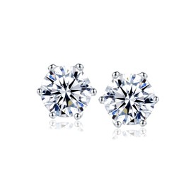 RANDES April Birthstone Earrings 925 Sterling Silver Round Cubic Zirconia Stud Earrings Dainty Small Created Diamond Earrings