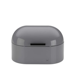 Kela Friscolino Metal Bread Bin with Ventilation Holes 25 x 15 x 17 cm, Small Bread Box with Hinged Lid, Bread Storage Box, Light Grey Glossy