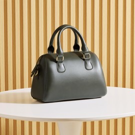 Vintage Vegan Leather Boston Bag for Women (GREEN)