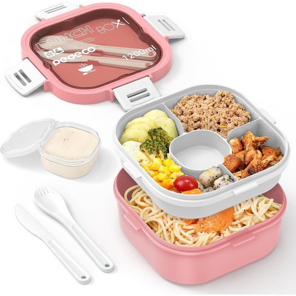 All-in-One Salad Container, 1200ML Large Salad Bowl, Bento Box Tray,