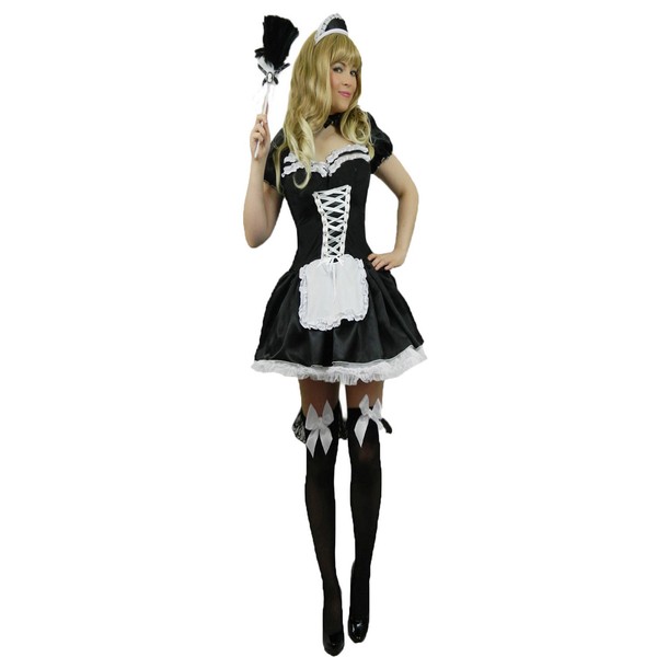 Yummy Bee - French Maid Carnival Costume Women's + Real Feather Duster Sizes 36 - 54, 38/40