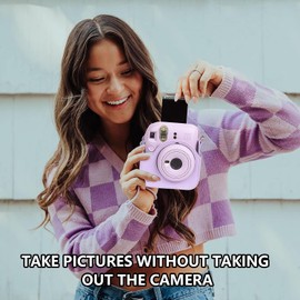 Funda protectora para cmara instantnea Fujifilm Instax Mini 12 Funda de piel premium con mini lbum de fotos y correa extrable y ajustable (morado lila)