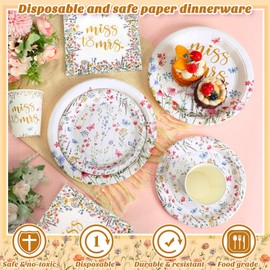 Zhehao 250 Pcs Bridal Shower Plates Napkins Sets 50 Pcs 9'' Dinner Plates 50 7'' Dessert Plate and 9oz Cups 100 Napkins Party Supplies Bridal Shower Decoration(Multicolor,Miss to Mrs.)