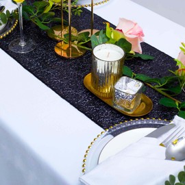 HMQIANG Black Sequin Table Runner, 12 x 72 inches, 6 Pack Glitter Party Supplies Fabric for Wedding Holiday Celebration