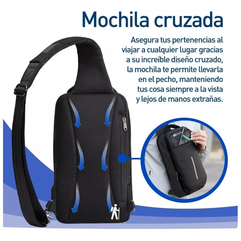 Bluelander Mochila Cruzada Pechera Bandolera Antirrobo Usb Moda Casual