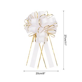MECCANIXITY 5pcs 8 Inch Large Big Pull Bow with Gold Edge, Organza Car Gift Wrapping Bow Ribbon for Wedding Car Baskets Presents Christmas Bow, White